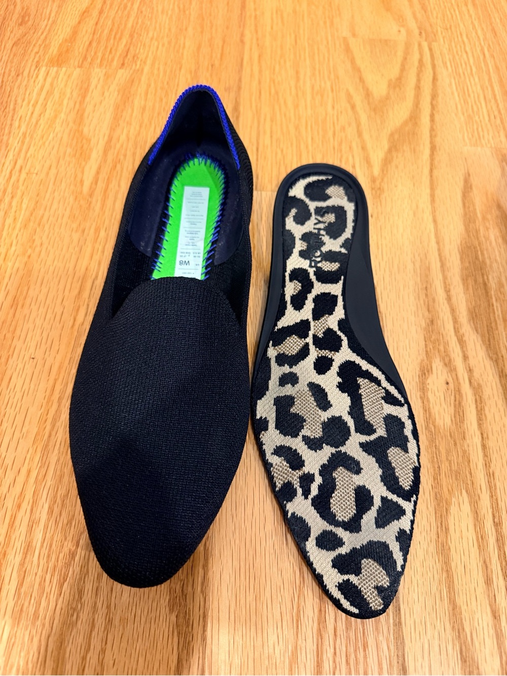 Rothy's The Almond Black Slip-On Loafers with Blue Trim - Picture 14 of 14